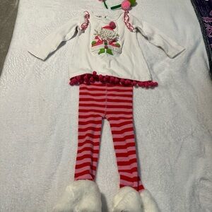 Festive White and Red Striped Outfit with Pom Poms
